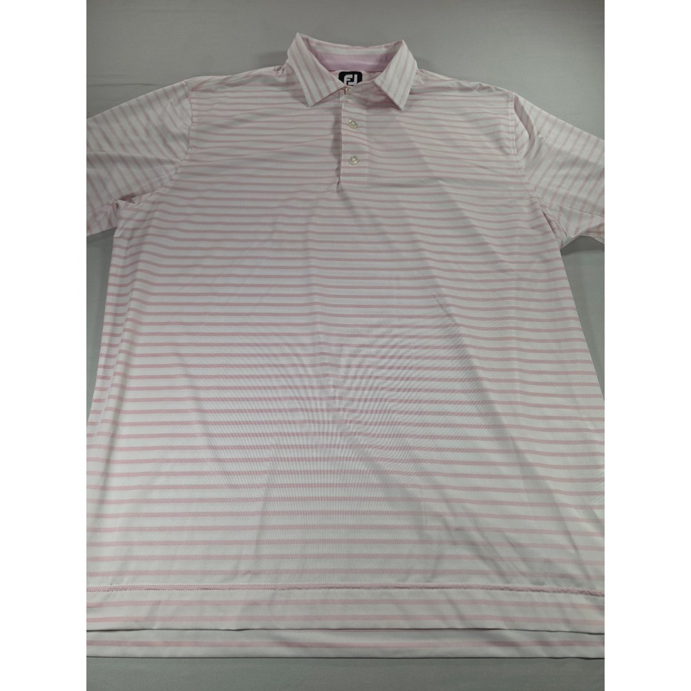 FootJoy Mens XL Pink White Striped Short Sleeve Golf Polo Shirt FJ Logo